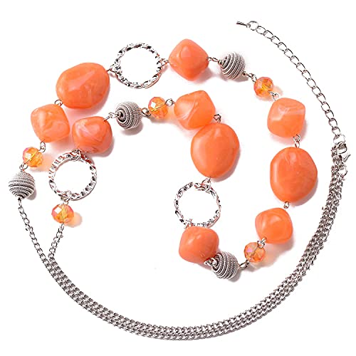 BULINLIN Beaded Long Necklace for Women Silver Sweater Chain Necklace with Crystal Resin Beads, Fashion Jewelry Necklace - color: 53-Dark light orange