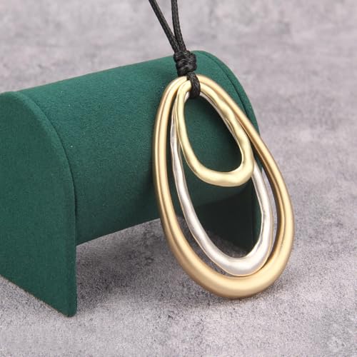 Boho Necklaces for Women Chunky Circle Necklace Layered Boho Circle Leather Choker Necklace Long Vintage Necklaces Bohemian Jewlery Gifts - style: Boho Style Necklace