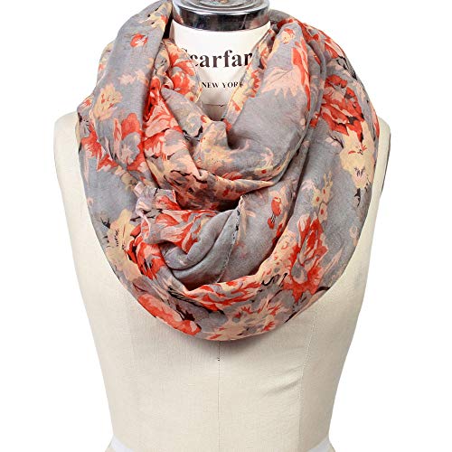 Scarfand's Romantic Rose Prints & Floral Patterns Lightweight Infinity Fashion Scarves Wraps - color: Bouquet Rose Gray