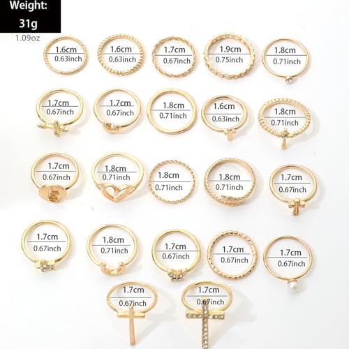 Gold Rings for Women Non Tarnish Stackable Rhinestone Moon Star Rings Dainty Stacking Pearl Butterfly Midi Pinky Thumb Joint Finger Knuckle Ring Set Gold Non Tarnish Jewelry Gifts Trendy Stuff - color: I Gold Stackable Rings 22Pcs