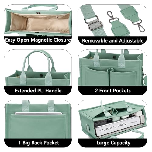 ZHMO Canvas Tote Bag for Women,Women's Bags Crossbody Bags Work Laptop Tote Bag Large Handbags Purse for Travel Nurse Teacher - color: Green With Compartments