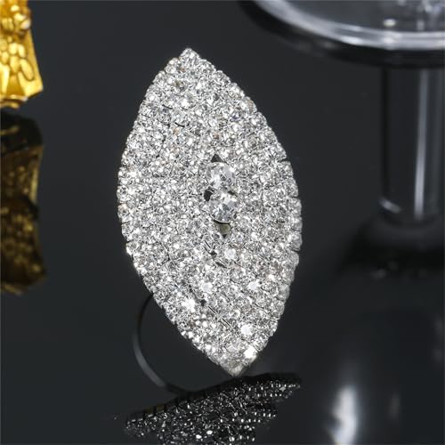 Sparkling Rhinestone Ring Bohemia Thick Large Oval Geometric Ring Square Princess Rings Fashion Heart Zircon Crystal Ring Prom Wedding Party Ball Rings for Women - color: Silver