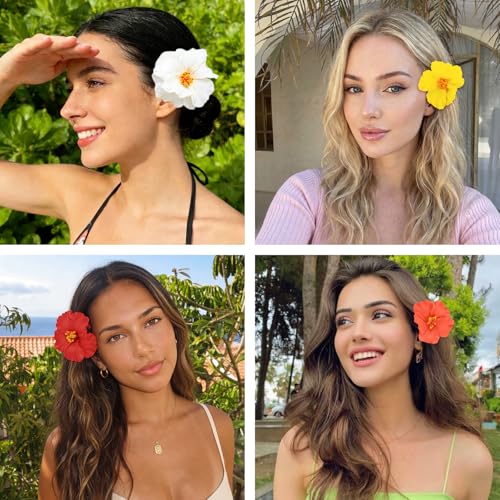 6 pcs Hawaiian Flower Hair Clips for Women, Hibiscus Hair Clips Artificial Flower Clips，Boho Hair Accessories for Vacation Beach Party - Hibiscus - color: Hibiscus