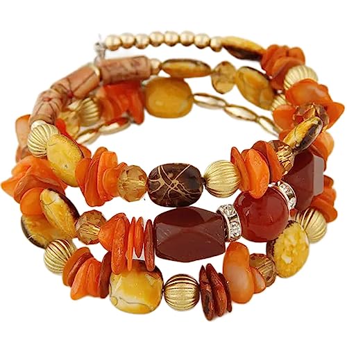Women Beaded Bracelet Set | Colorful Boho Stackable Trendy Design with Crystal Accents Multilayer Bangle Bracelet | Fashion Stretch Braclets Jewelry for Women - color: Orange.