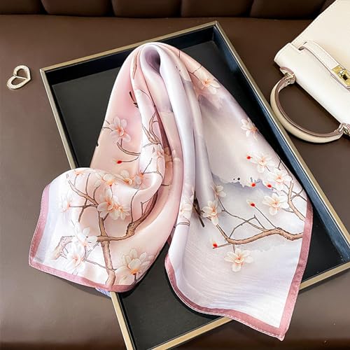 Aufeel Women's 100% Pure Mulberry Silk Small Square Scarf - Neckerchief Women - Silk Headscarf - 21" x 21" - color: Pink 6