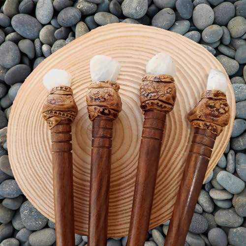 Natural Tumbled Healing Gemstone Crystal Wooden Hair Stick Handmade Gifts Boho Reiki by Smoky Quartz (Moonstone) - color: Moonstone