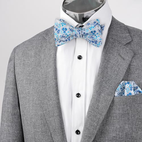 Alizeal Mens 2pcs Classic Floral Pattern Self-tied Bow Tie and Handkerchief Set - color: 045-gray/ Teal