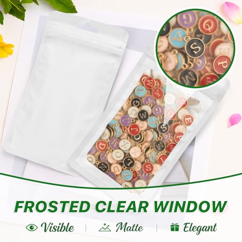 ANZNKU 100 PCS Resealable Mylar Bags with Frosted Clear Window Bags Packaging Bags Foil Pouch Zipper Bag for Jewelry Sample Candy Food (6.29x9.44, White) - color: White, size: 6.29x9.44 inches