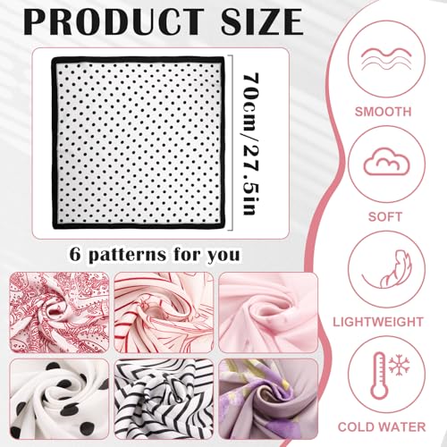 JATEBI 27''/35'' Women Large Satin Scarf Silk Feel Square Wraps Big Hair Bandanas Vintage Print Solid Color Bandana Scarves - color: Red, Pink, Black, Purple, White Flowers, size: 27'' Medium