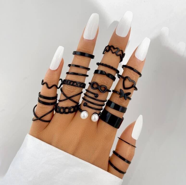 INENIMARTJ Boho Rings for Women Teen Girls,Gold Stacking Rings Set Vintage Knuckle Stackable Moon Star Snake Butterfly Heart Flower Leaf Top Finger Rings - color: 536-AB