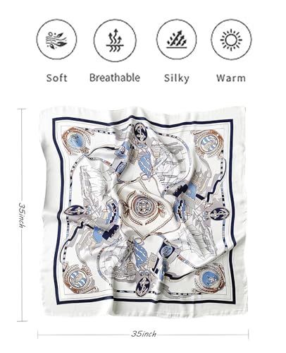 Hioyiwse Head Scarf For Women Hair Bandana 35" Large Square Satin Wrap Sleeping Neck Silk Satin Hair Scarves Lightweight - color: F35-cruise Terminal（35*35inch）