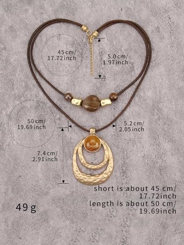Boho Necklaces for Women Chunky Circle Necklace Layered Boho Circle Leather Choker Necklace Long Vintage Necklaces Bohemian Jewlery Gifts - style: Large Boho Necklace