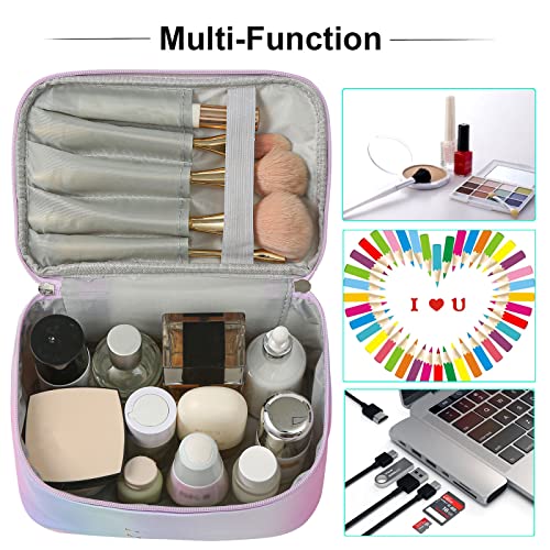Meiyuuo Makeup Bag Large Cosmetic Bags for Women Girls Cute Travel Zipper Pouch Toiletry Organizer for Beauty Essentials Waterproof (Gradient Rainbow Pink) - color: RAINBOW PINK