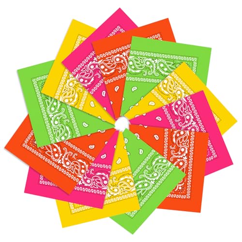 12 Pack Bandanas Unisex Paisley Cowboy Bandanas Bulk Multi Purpose Headband Scarf for Men Women Costume - color: 4 Color Assorted, style: Classic