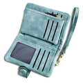 AOXONEL Women's Small Bifold Leather wallet Rfid blocking Ladies Wristlet with Card holder id window Coin Purse - color: Green