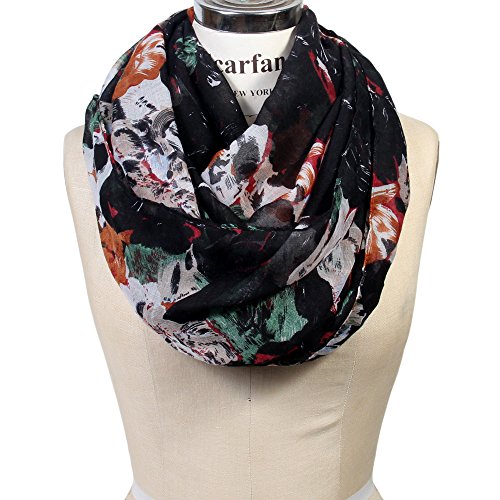 Scarfand's Romantic Rose Prints & Floral Patterns Lightweight Infinity Fashion Scarves Wraps - color: Brush Stroke Black