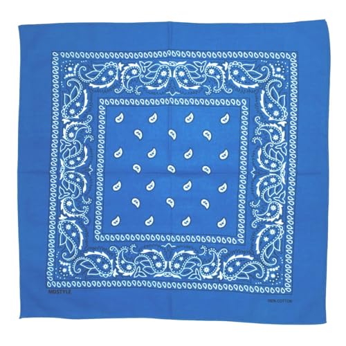 MDSTYLE 100% Cotton Bandana for Men & Women 22" x 22" Paisley Pattern Handkerchief Headband Scarf - color: Blue