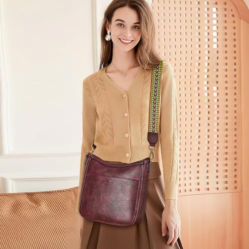 Crossbody Bags for Women Crossbody Purse for Women Vegan Leather Hobo Purses Shoulder Handbags for Daily Travel Work - color: Two-tone Maroon