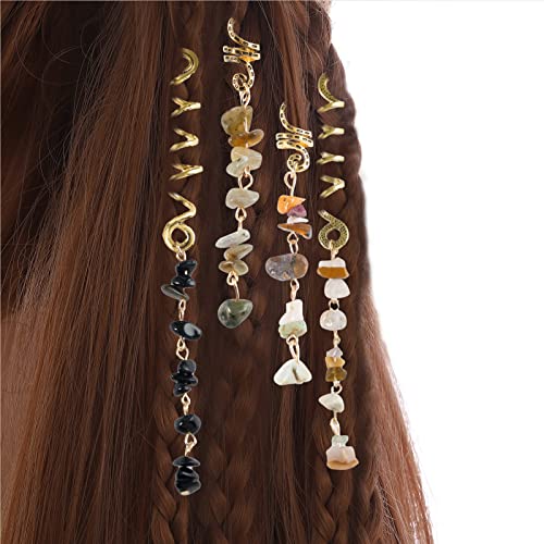 FRDTLUTHW Hair Jewelry Dreadlock Accessories, Natura Stone Hair Charms for Braids, Hair Ring Crystal Hair Accessories for Women(Black, pack of 6) - color: Black, 6Pcs