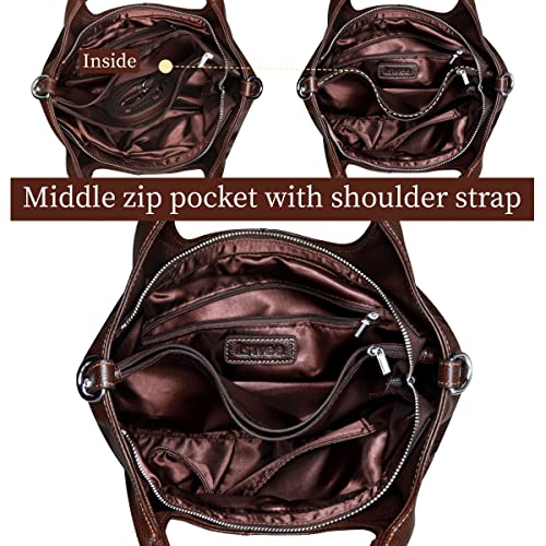 Iswee Genuine Leather Shoulder Bags Purses and Handbags for Women Satchel Designer Cross Body Hobo Medium Size Tote - color: Coffee
