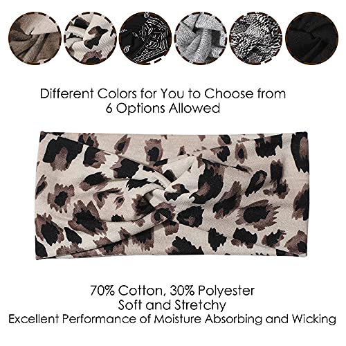 Artilady 6 Pack Wide Boho Headbands for Women - Soft Yoga Elastic Hair Bands for Girls Workout Running Sport Headwrap Non-slip Breathable (Printed) - color: 6pcs Leopard