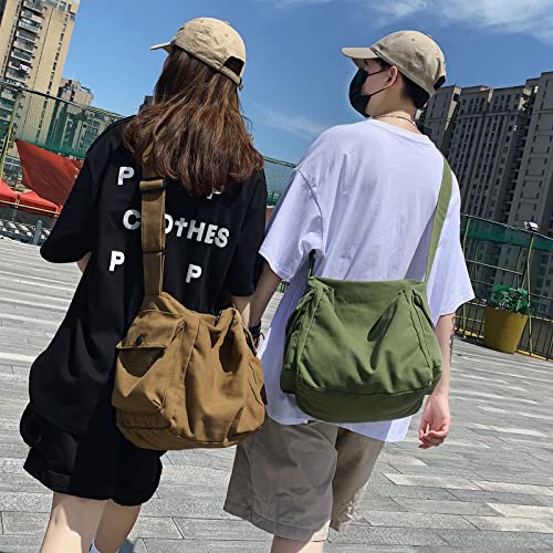 KlaOYer Canvas Messenger Bag Large Hobo Bag Crossbody Shoulder Bag Tote Bag with Pocket for Women and Men - color: Green 2