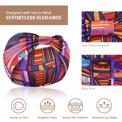 Awumbuk Wide Headbands for Women Knotted No Slip Head Bands Soft Turban Headband Hair Accessories Boho African Solid Color Head Wraps for Women Yoga Workout (Orange) - color: Orange