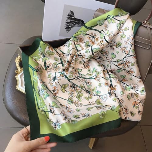 MINIDORA Satin Scarves for Women 27.5 × 27.5 inches Medium Square Elegant Silk Feeling Head Scarf - color: A001-green