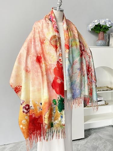 VENVSBEE Reversible Scarf Soft Large Shawl Wrap Blanket Double Sided Art Print Warm Pashmina Stoles Klimt Van Gogh Gifts - color: Art 12