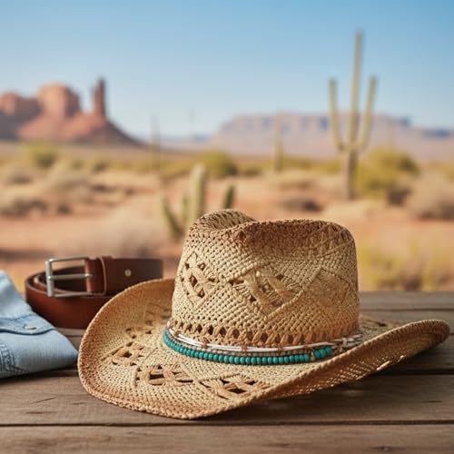 Hat Band for Cowboy Cowgirl, Turquoise Hand Made Replaceable Beaded Belt for Panama Fedora - color: Sugar