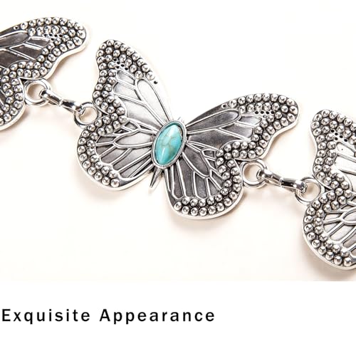 Dubulle Womens Belt Chain Leather Belts Vintage Western Adjustable Elastic Double Buckle for Cowboy Pant Dress - color: W Bright Silver