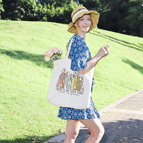 LEADO Cute Canvas Tote Bag with Pocket, Book Lovers Gifts - Mothers Day, Birthday, Book Club Gifts for Book Lovers Women - Reading Accessories, Librarian, Bookish, Readers, Teacher, Library Present