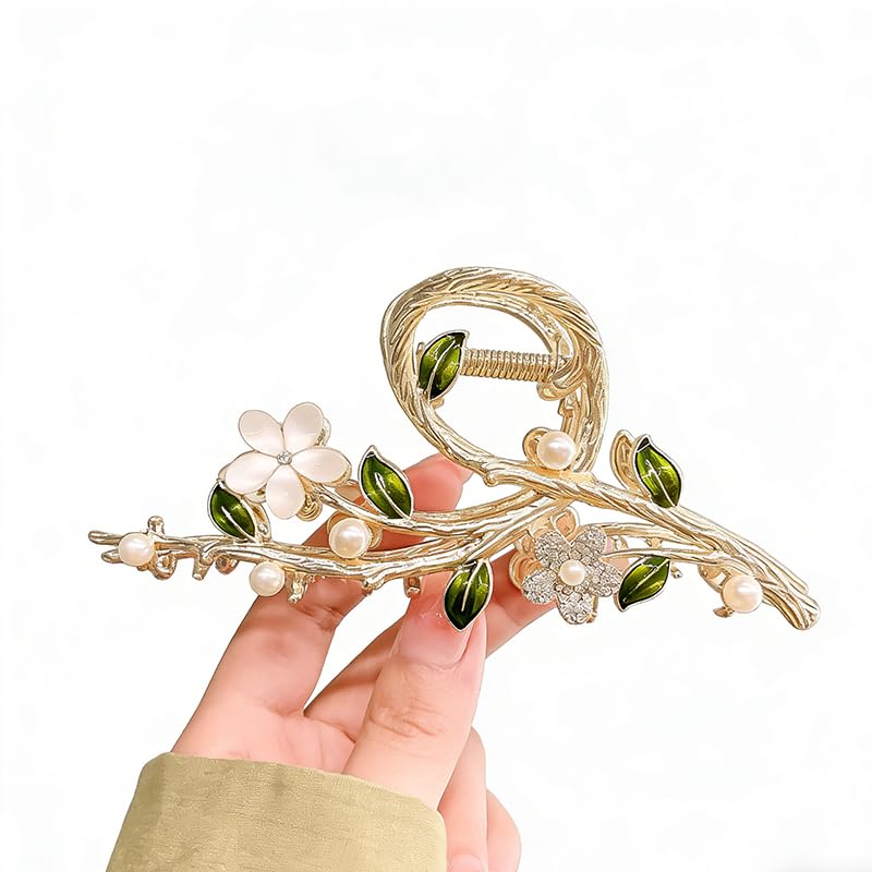 MRKARL Floral Hair Clip, Elegant Floral Tassel Bun Holder, Temperament Pearl Bun Hair Clip Metal Hair Clamps