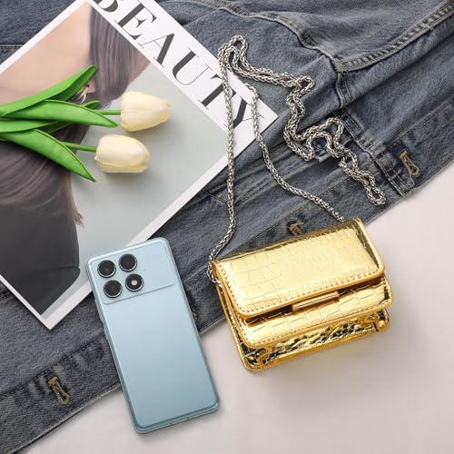 Sightor Silver Mini Crossbody Bag for Women, PU Leather Small Evening Purse, Dressy Clutch Handbag for Nightclub Parties - color: Gold