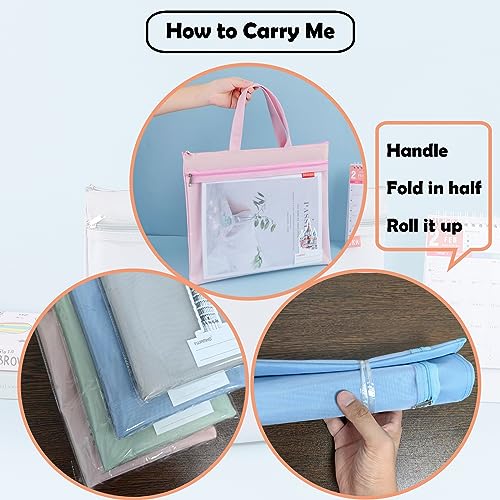 Mesh Zipper Pouch 11x13.7 in, A4 Double Pocket Waterproof File Bag with Handle, Document Storage for School/Travel/Office/Cross Stitch/Puzzle (Green) - color: Green