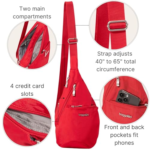 Baggallini Mini Sling - 12x7 Sling Crossbody Bag Backpack with Adjustable Shoulder Strap - color: Scarlet Red