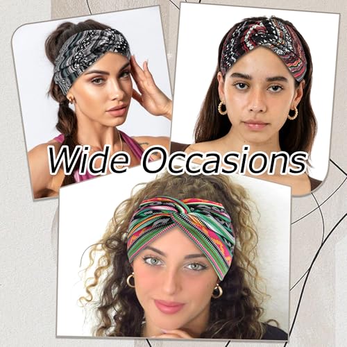 4 Pack Wide Headbands for Women Boho Turban Headbands Elastic Non Slip Hair Bands Yoga Striped Headwraps Hair Bandana Accessories - color: Multicolor-4