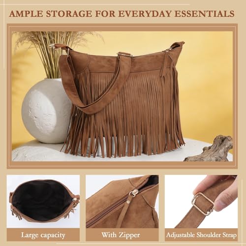 gisgfim 20 Pcs Boho Jewelry Fringe Purse Set Hippie Western Jewelry Fringe Bag Hippie Multi-Layer Choker Necklace Leather Bracelet Turquoise Rings Dangle Earring Western Gifts Set for Women