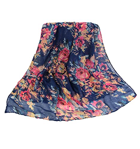 Scarfand's Romantic Rose Prints & Floral Patterns Lightweight Infinity Fashion Scarves Wraps - color: Bouquet Rose Navy