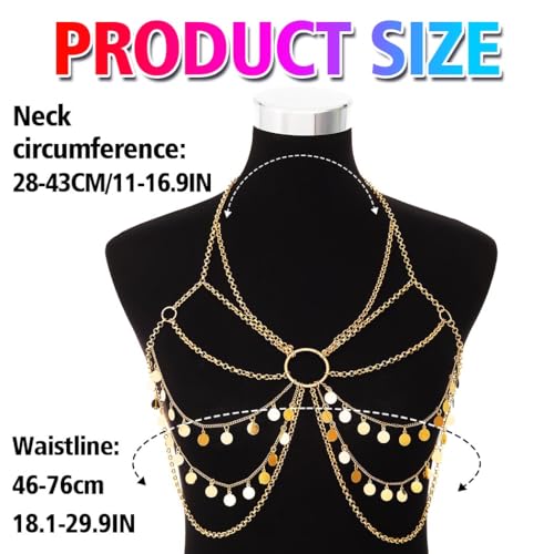 Nicute Women's Gold Body Chain Tassel Sequin Bra Chain Layered Beach Body Accessories for Women