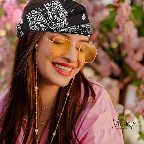 Motique Accessories Wide and Stretchy Cotton Bandana Headwrap, Multiple Colors (Light Pink Paisley, Medium) - color: Light Pink Paisley
