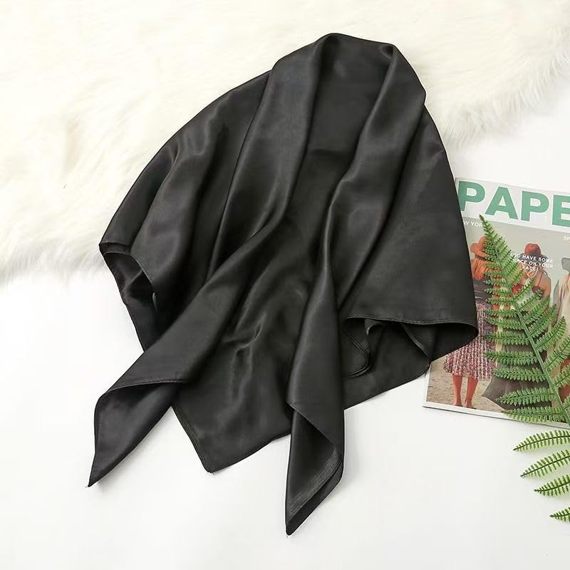 Hexchasty 35”Head Scarf Satin Silk Like Hair Scarf Large Square Head Scarves Bandana Head Wraps Headscarfs for Women Green - color: D-solid Black