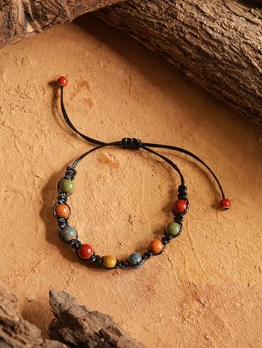MINACHI Bohemian Colorful Ceramic Bead Adjustable Leather Bracelet, Boho Hippie Summer Jewelry Gift for Women - color: S01A