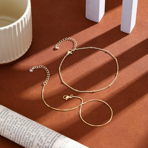 VIROMY Gold Ankle Bracelets for Women - Layered Anklets for Women Waterproof Beach Jewelry Gifts - color: Anklet D-Gold