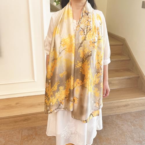 Long Silk Like Scarf Lightweight Satin Scarves Large Sunscreen Shawl Wrap for Women - color: 021.flowers Yellow