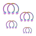 Ruifan 16G Surgical Steel CBR Nose Septum Horseshoe Earring Eyebrow Tongue Lip Nipple Helix Tragus Piercing Ring 6-16mm - color: Rainbow