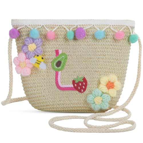 Letter Small Woven Straw Summer Beach Tote Bag for Women 2025,Woven Straw Beach Purse Shoulder Crossbody Bag for Women 2025 - color: Brown L