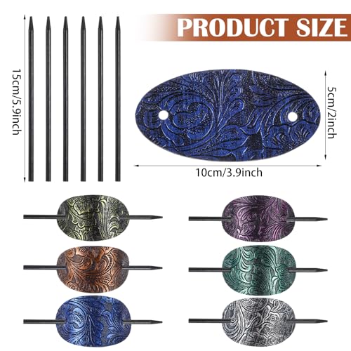 6 Pcs Leather Hair Barrettes with Stick, Hairpin Ponytail Holders Square Shape Hair Accessories Set Handmade Hairs Barrette with Wood Slide Stick for Women