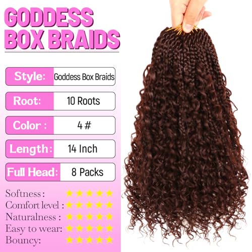Goddess Boho Box Braids Crochet Hair-8 Packs 14 Inch Crochet Box Braids for Black Women Pre Looped (#4, 14 Inch (Pack of 8)) - color: #4, size: 14 Inch (Pack of 8)