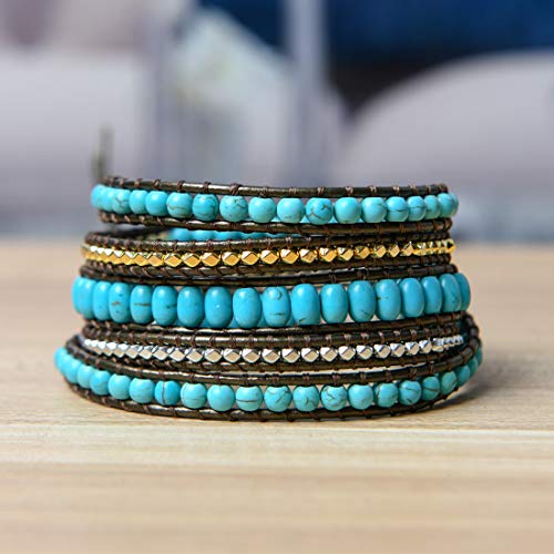 YGLINE Natural Stone Bracelet 5 Wraps Bracelet Handmade Blue Color Boho Bracelet for Women Bracelet - color: turquoise 6